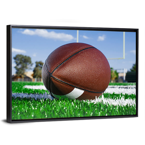 American Football On Find With Goal Posts Canvas Wall Art-1 Piece-Floating Frame-36" x 24"-Tiaracle
