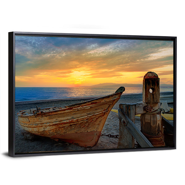 Boat In San Miguel Beach Canvas Wall Art-1 Piece-Floating Frame-24" x 16"-Tiaracle