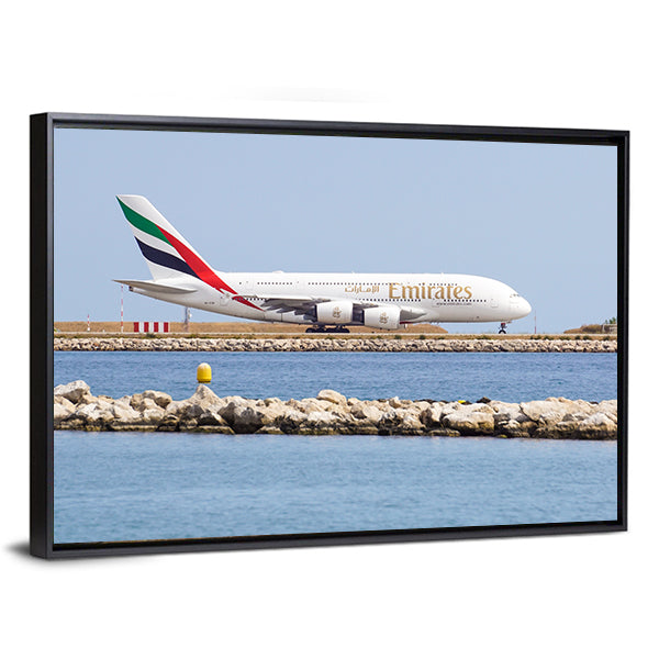 Emirates Passenger Plane Canvas Wall Art-1 Piece-Floating Frame-36" x 24"-Tiaracle