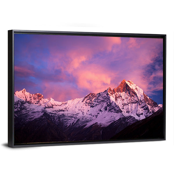 Mount Machhapuchhre At Sunset Canvas Wall Art-1 Piece-Floating Frame-24" x 16"-Tiaracle