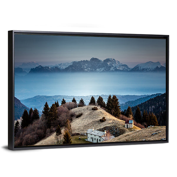 Mount Schiara Dolomite Peaks Canvas Wall Art-1 Piece-Floating Frame-24" x 16"-Tiaracle