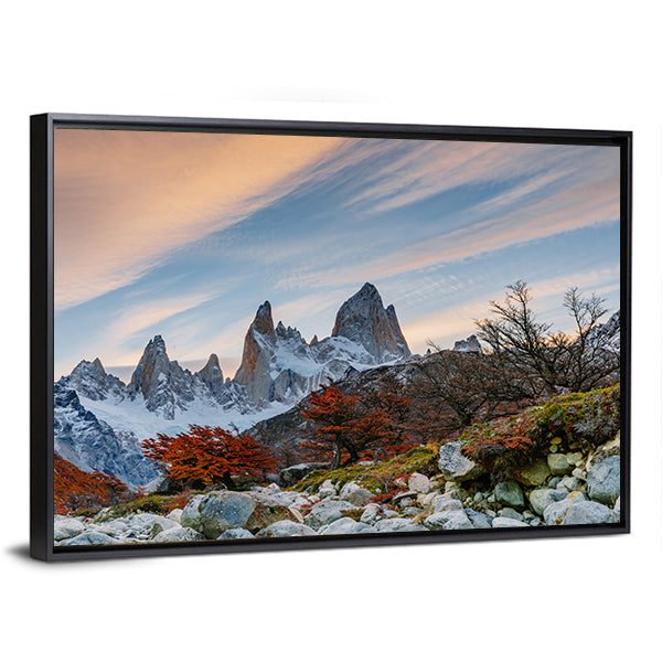 Mount Fitzroy During Sunset Canvas Wall Art-1 Piece-Floating Frame-24" x 16"-Tiaracle