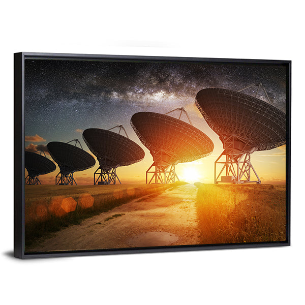 Dish Satellites On A Milky Way Canvas Wall Art-1 Piece-Floating Frame-36" x 24"-Tiaracle