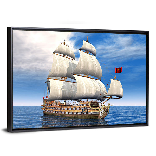 French Sailing Ship Canvas Wall Art-1 Piece-Floating Frame-24" x 16"-Tiaracle