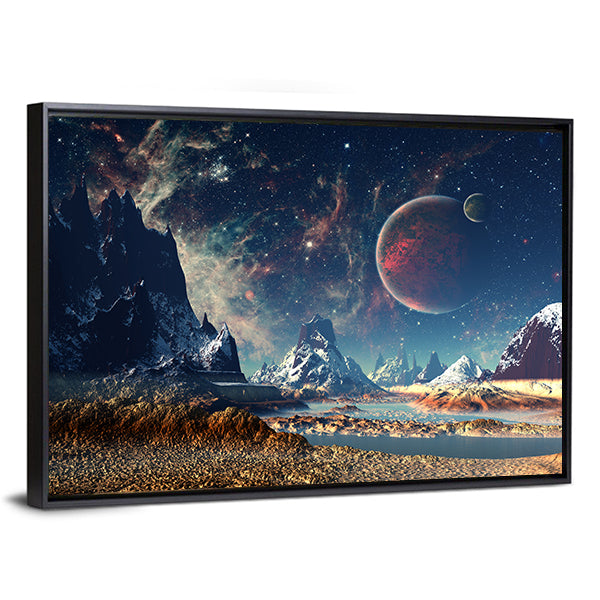 Big Planets with Icy Mountains Canvas Wall Art