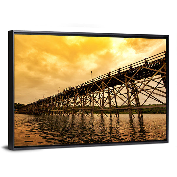 Mon Bridge At Dawn Canvas Wall Art-1 Piece-Floating Frame-24" x 16"-Tiaracle