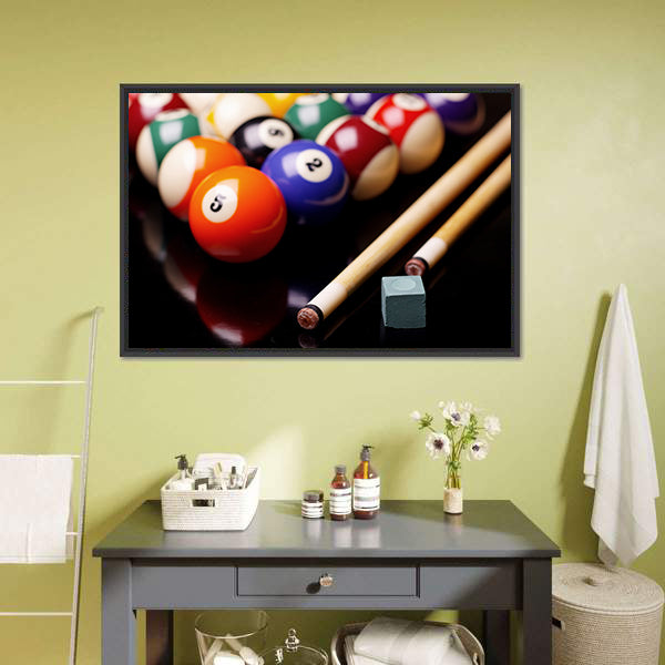 Billiard Balls With Cues Canvas Wall Art