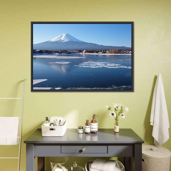 Mount Fuji Over Frozen Lake Canvas Wall Art