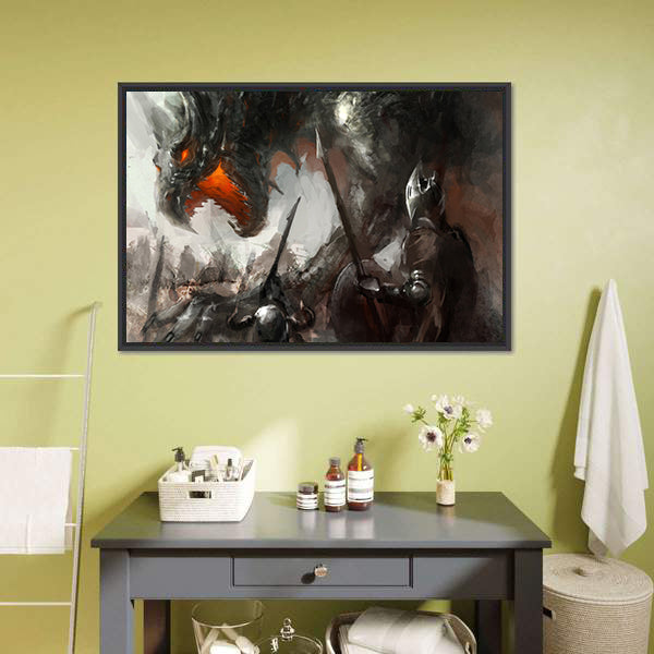Knights Hunting Dragon Canvas Wall Art