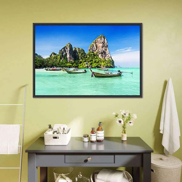 Longtale Boats At Beach Thailand Canvas Wall Art-5 Horizontal-Gallery Wrap-22" x 12"-Tiaracle