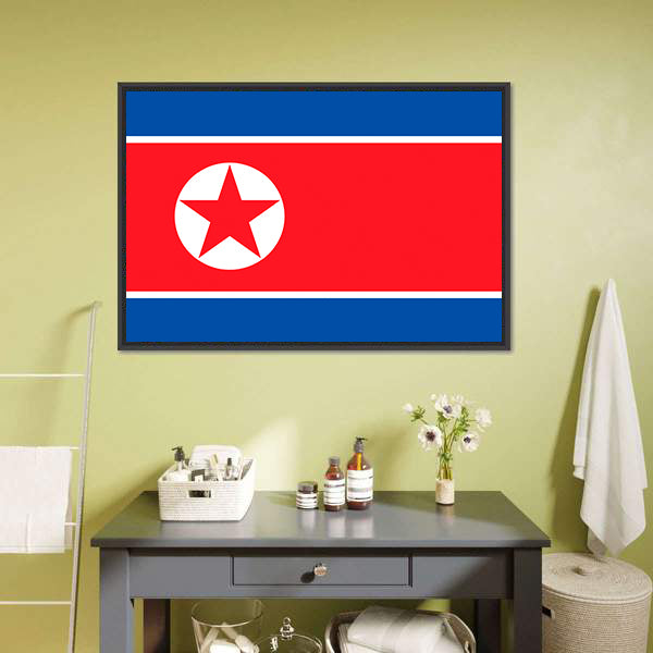 Flag Of North Korea Canvas Wall Art-5 Horizontal-Gallery Wrap-22" x 12"-Tiaracle