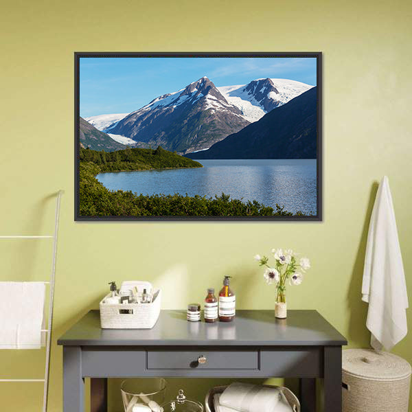 Lake Near Alaska Mountains Canvas Wall Art-3 Horizontal-Gallery Wrap-25" x 16"-Tiaracle