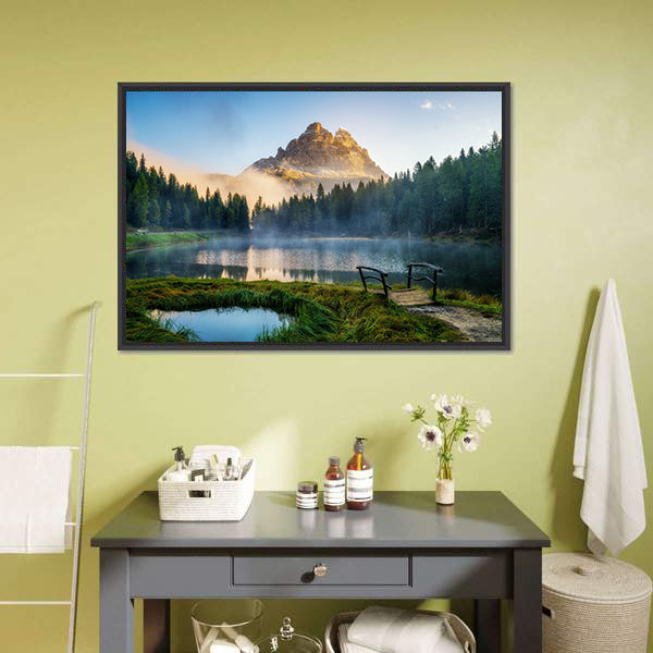 Antorno Lake with Mountain Peak Canvas Wall Art