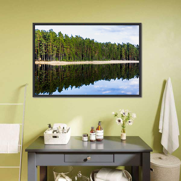 Forest Reflection In Lake Canvas Wall Art-3 Horizontal-Gallery Wrap-25" x 16"-Tiaracle