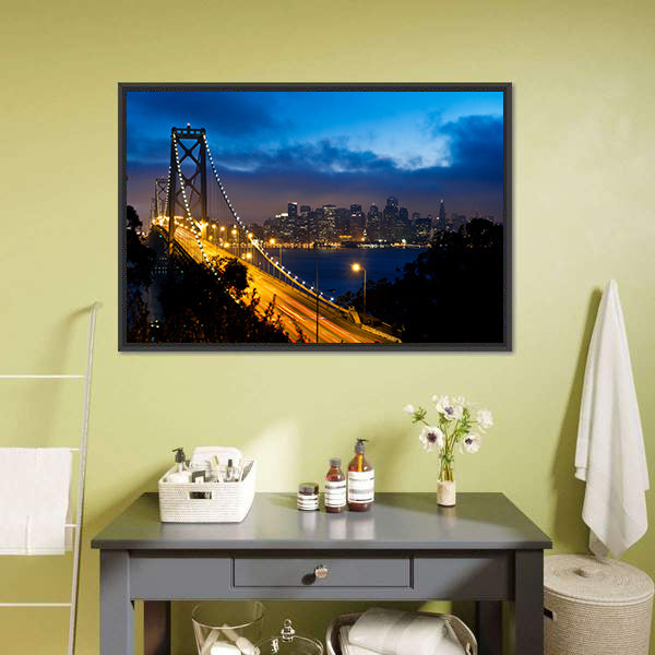 Bay Bridge With San Francisco City Canvas Wall Art-5 Horizontal-Gallery Wrap-22" x 12"-Tiaracle