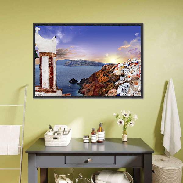 Famous Santorini At Sunset Canvas Wall Art-3 Horizontal-Gallery Wrap-25" x 16"-Tiaracle