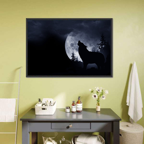 Howling Wolf with Full Moon Canvas Wall Art