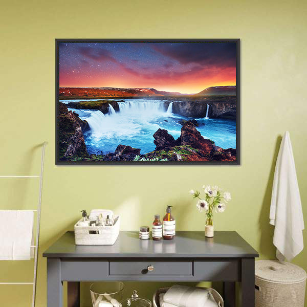Amazing Godafoss Waterfall Canvas Wall Art-5 Horizontal-Gallery Wrap-22" x 12"-Tiaracle