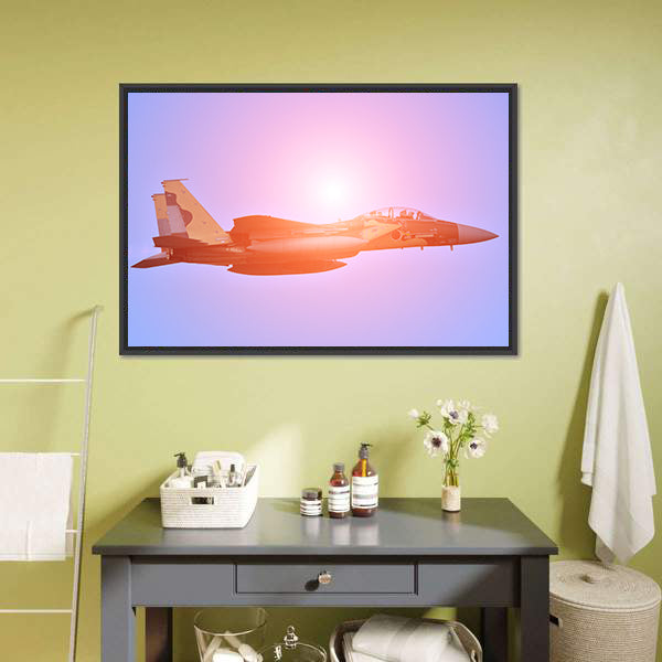 Military Fighter Jet at Sunset Canvas Wall Art