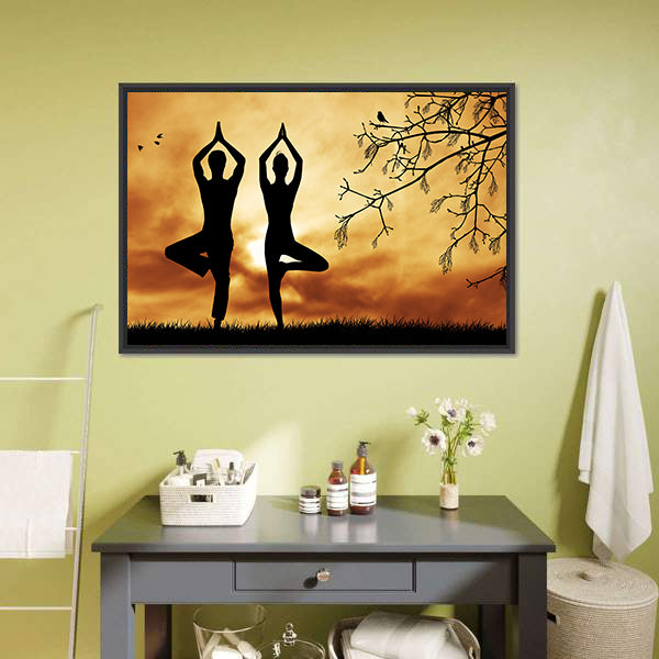 Couple Doing Yoga Canvas Wall Art-5 Horizontal-Gallery Wrap-22" x 12"-Tiaracle