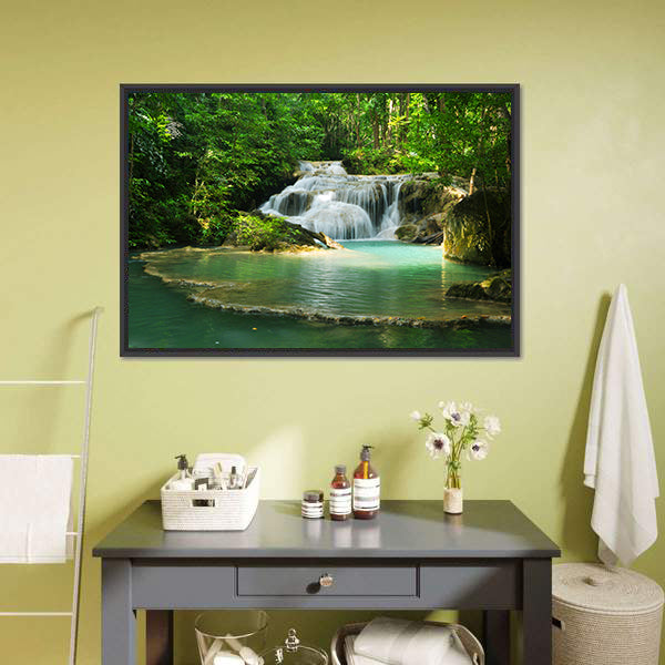 Erawan Waterfall Thailand Canvas Wall Art-5 Horizontal-Gallery Wrap-22" x 12"-Tiaracle
