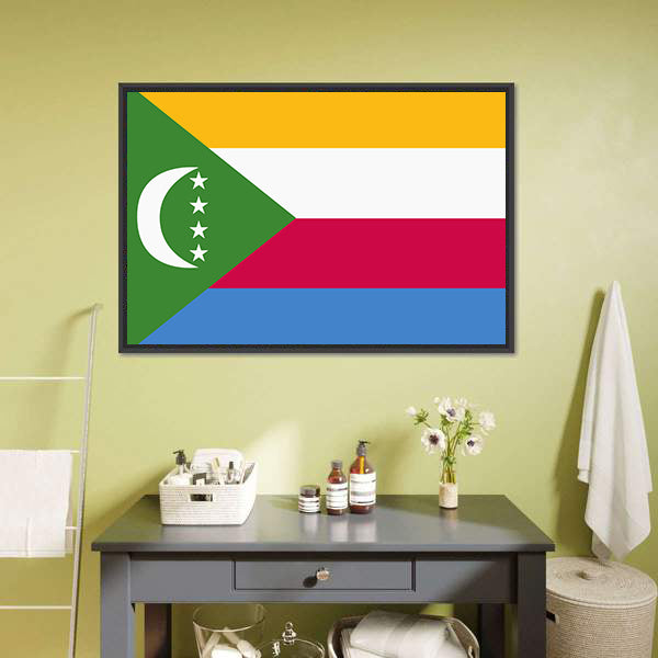 Flag Of Comoros Canvas Wall Art-5 Horizontal-Gallery Wrap-22" x 12"-Tiaracle
