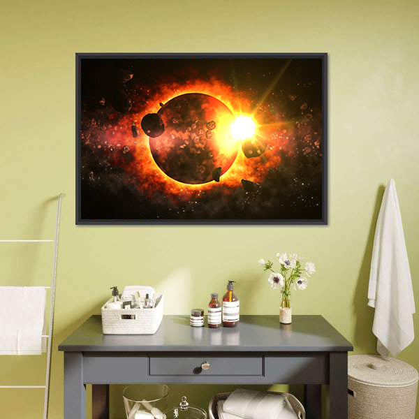 Dead Planet With Asteroids Canvas Wall Art-3 Horizontal-Gallery Wrap-25" x 16"-Tiaracle
