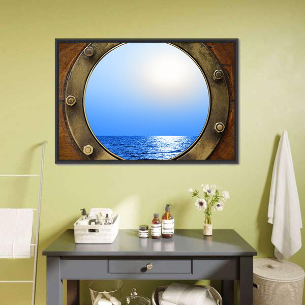 Boat Porthole With Ocean Canvas Wall Art-3 Horizontal-Gallery Wrap-25" x 16"-Tiaracle