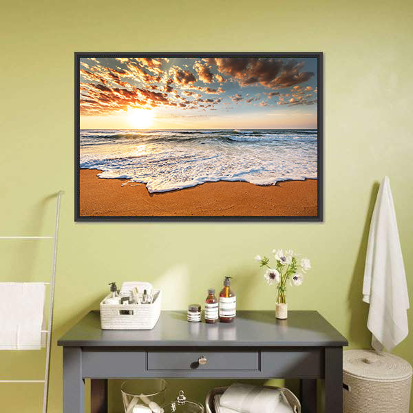 Brilliant Ocean Beach Sunrise Canvas Wall Art-5 Horizontal-Gallery Wrap-22" x 12"-Tiaracle
