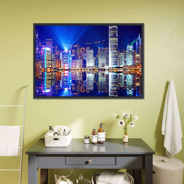 Hong Kong Island Skyline at Night Canvas Wall Art
