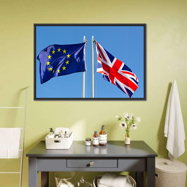 European Union Flag And Flag Of UK Canvas Wall Art-5 Horizontal-Gallery Wrap-22" x 12"-Tiaracle