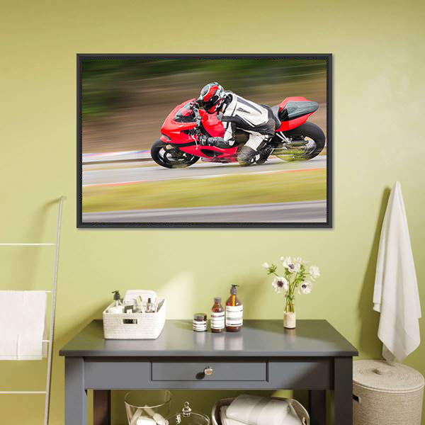 Motorcycle Race On Track Canvas Wall Art-5 Horizontal-Gallery Wrap-22" x 12"-Tiaracle