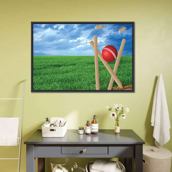 Grass And Cricket Set With Blue Sky Canvas Wall Art-5 Horizontal-Gallery Wrap-22" x 12"-Tiaracle