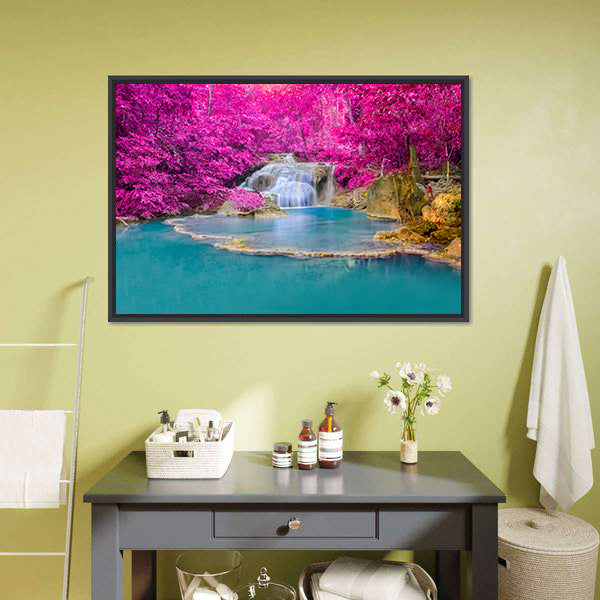 Erawan Waterfall Thailand Canvas Wall Art-5 Horizontal-Gallery Wrap-22" x 12"-Tiaracle