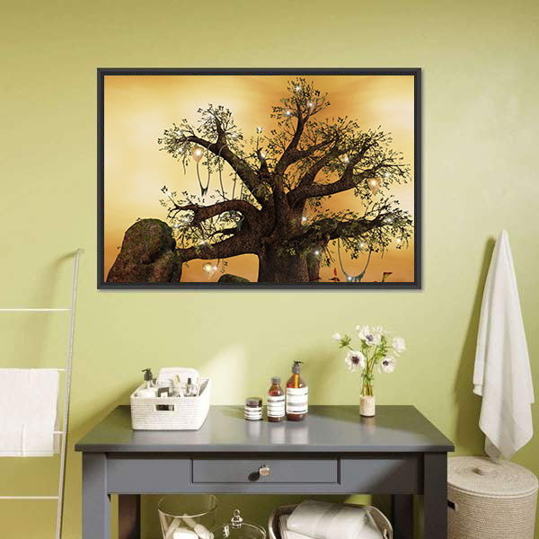 Enchanted Tree with Glowing Lanterns Canvas Wall Art