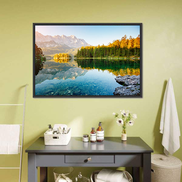 Lake Eibsee in Sunlight Canvas Wall Art