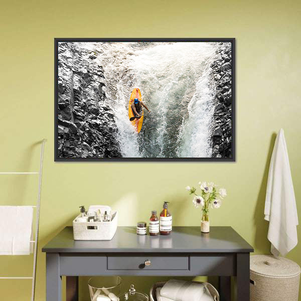 Kayaker Surging Through Tumbling Water Canvas Wall Art