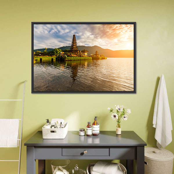 Hindu Temple On Bratan Lake Canvas Wall Art-5 Horizontal-Gallery Wrap-22" x 12"-Tiaracle