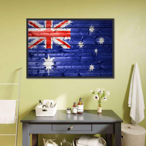 Australian Flag On A Wooden Texture Canvas Wall Art