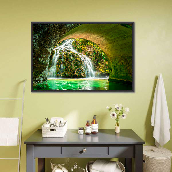 Cascade Of Orbaneja Del Castillo In Spring Canvas Wall Art-3 Horizontal-Gallery Wrap-25" x 16"-Tiaracle
