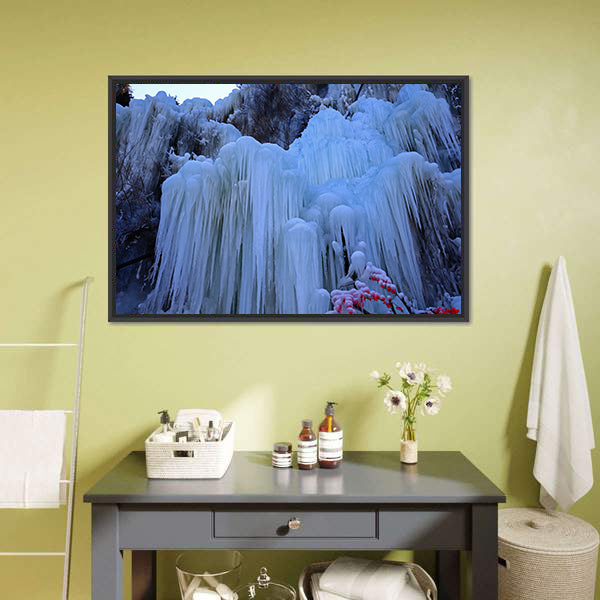 Ice Waterfall in Winter Canvas Wall Art