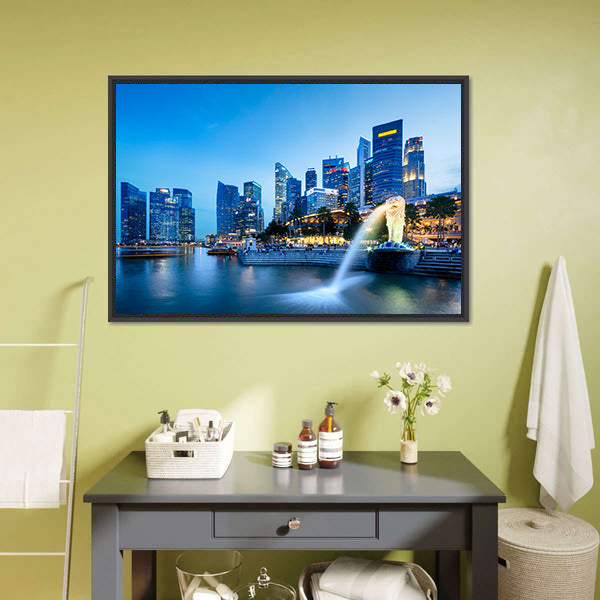 Merlion Skyline Singapore Canvas Wall Art-5 Horizontal-Gallery Wrap-22" x 12"-Tiaracle