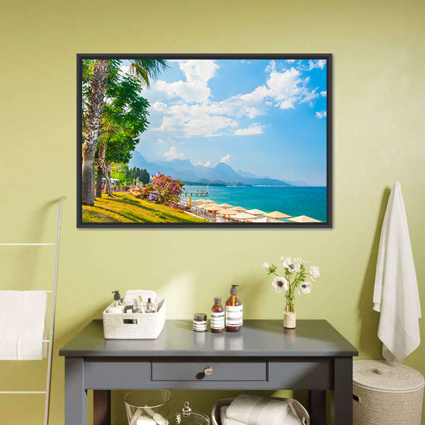 Beach With Green Trees In Kemer Canvas Wall Art-3 Horizontal-Gallery Wrap-25" x 16"-Tiaracle