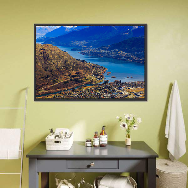 Aerial View Of Frankton And Lake Wakatipu Mountain Canvas Wall Art-5 Horizontal-Gallery Wrap-22" x 12"-Tiaracle