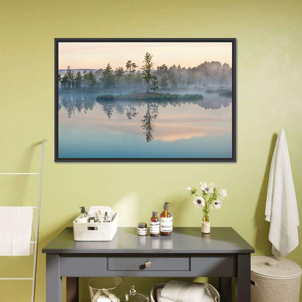 Morning Fog on Lake Canvas Wall Art