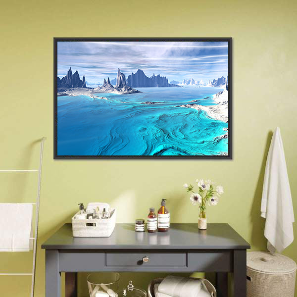 Alien Lake with Pointed Rock Formations Canvas Wall Art