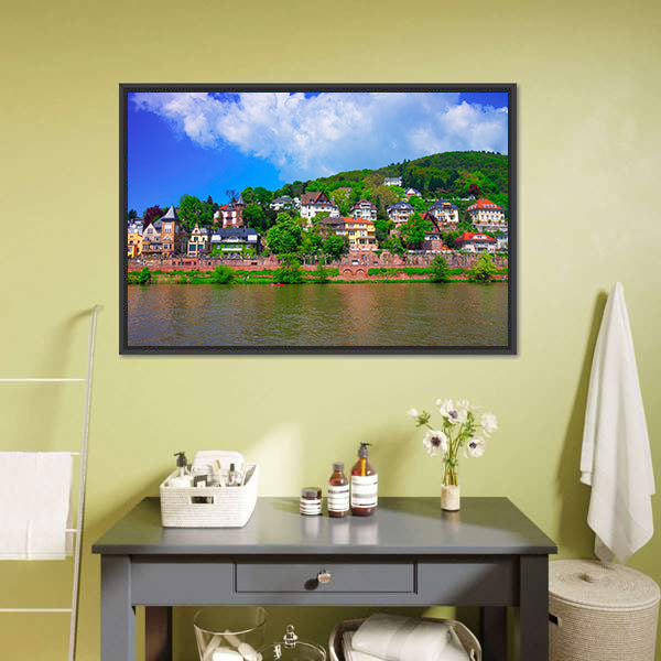Neckar River Quay Scene Canvas Wall Art