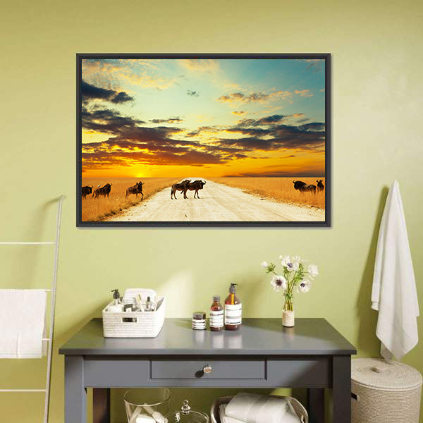 Antelope Gnu Crowd Canvas Wall Art-5 Horizontal-Gallery Wrap-22&quot; x 12&quot;-Tiaracle