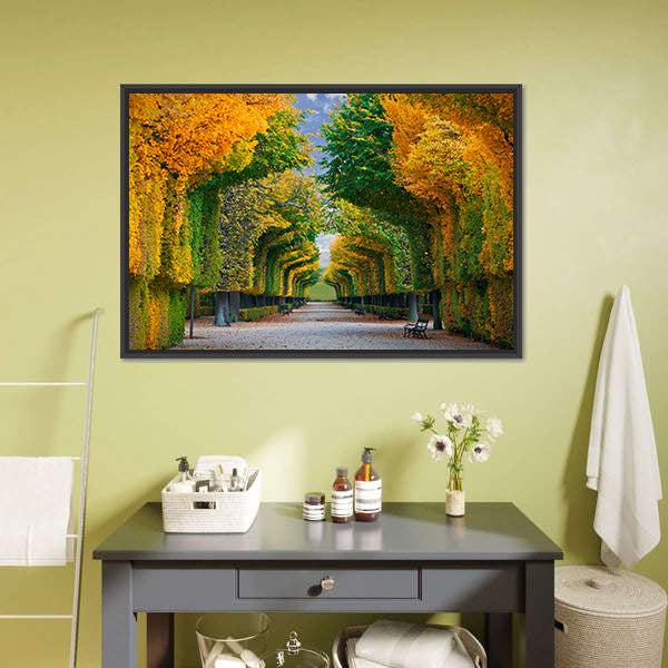 Long Road In Autumn Park Canvas Wall Art-5 Horizontal-Gallery Wrap-22" x 12"-Tiaracle