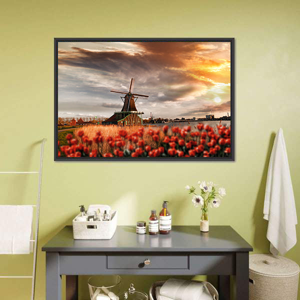 Dutch Windmills Amsterdam Canvas Wall Art-3 Horizontal-Gallery Wrap-25" x 16"-Tiaracle